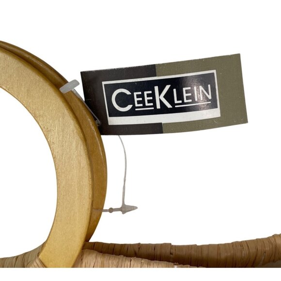 Cee Klein Woven Straw Tote Bag With Wooden Handle & Beaded Butterfly Design - Picture 9 of 9